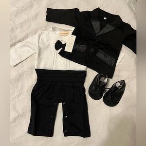 Infant soft cotton tuxedo and soft shoes